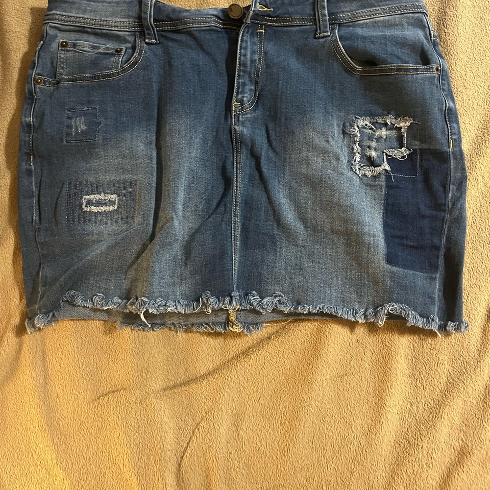 Denim Distressed Skirt